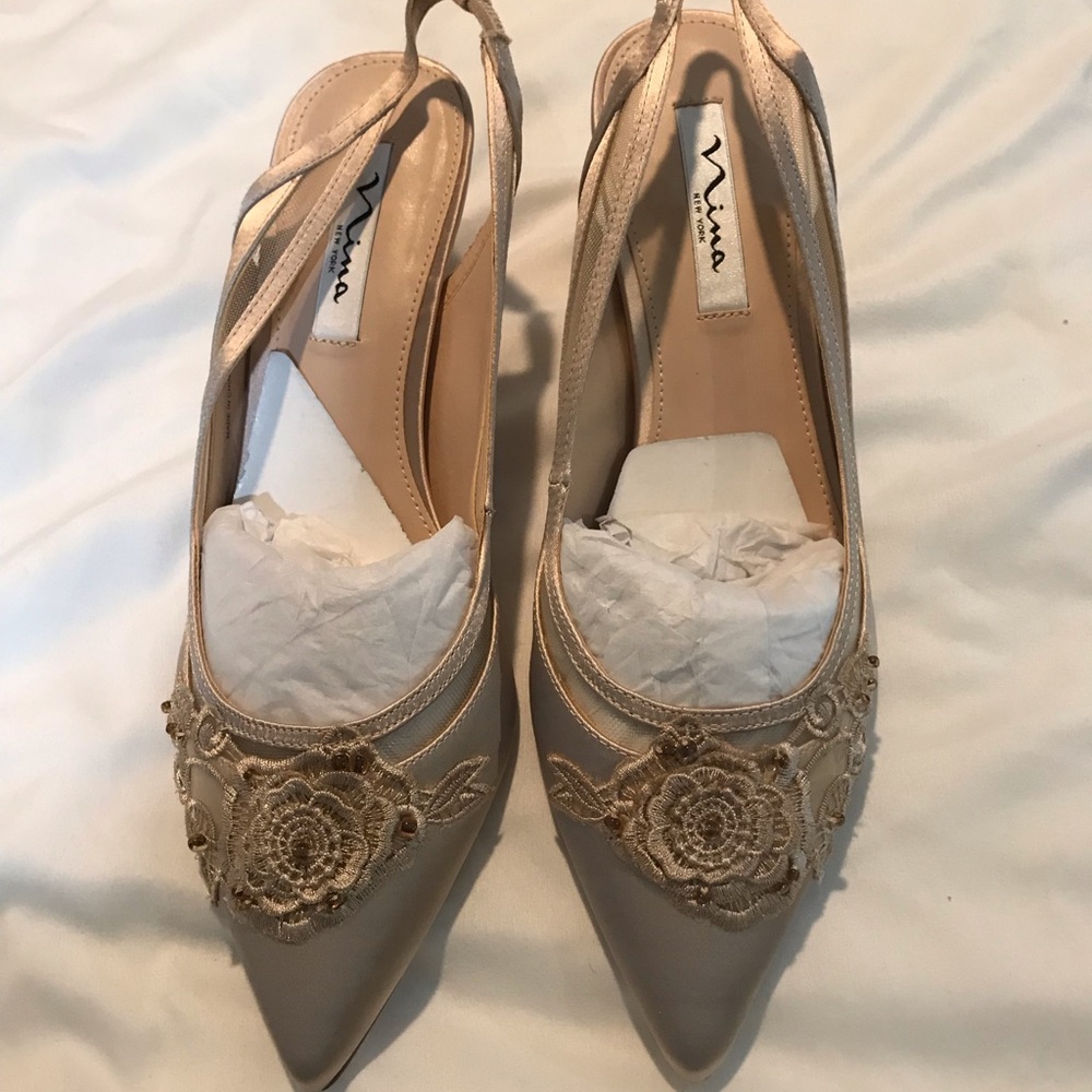 Nina Tan Heels with Slingback and Rosette Design